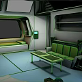 Bright Cartoon Room Interior With Green Sofa Table And Potted Plant