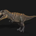Realistic Tyrannosaurus Rex Dinosaur With Striped Skin Open Mouth And Sharp Teeth On Black Background