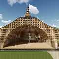 Ancient Architecture with Traditional Wooden Structure and Golden Pagoda Roof