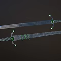 Ornate Decorative Swords With Green Gemstones And Intricate Metal Handles Design