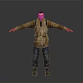 Male Character Wearing Brown Coat Blue Pants Brown Boots With Arms Outstretched Against Gray Background