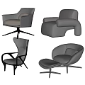 Modern Leather Leisure Chairs With Four Different Curved Designs Armrests And Metal Bases