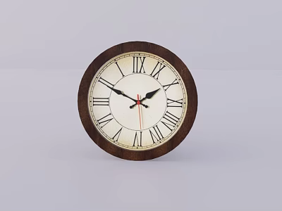 Round Decorative Clock With Wooden Frame Roman Numerals And White Dial 3d model