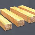 Natural Wooden Planks Bundled With Green Straps Neatly Arranged On Gray Background