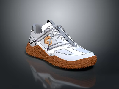 White And Gray Stylish Sneakers With Brown Rubber Sole And Lace Up Design 3d model