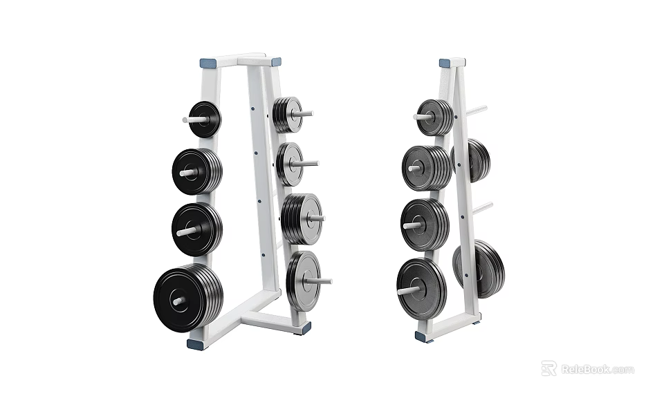 Heavy Duty Fitness Barbell Storage Rack With Multiple Weight Plates And Bars 3d model 