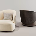 Modern Cream Accent Chair With Geometric Pattern Pillow And Dark Brown Wooden Texture Design