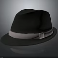 Black Fashionable Hat With Pink Ribbon Band On Dark Reflective Surface