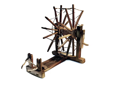 Vintage Wooden Industrial Equipment With Traditional Mechanical Spinning Wheel Design 3d model