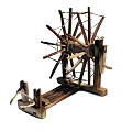 Vintage Wooden Industrial Equipment With Traditional Mechanical Spinning Wheel Design