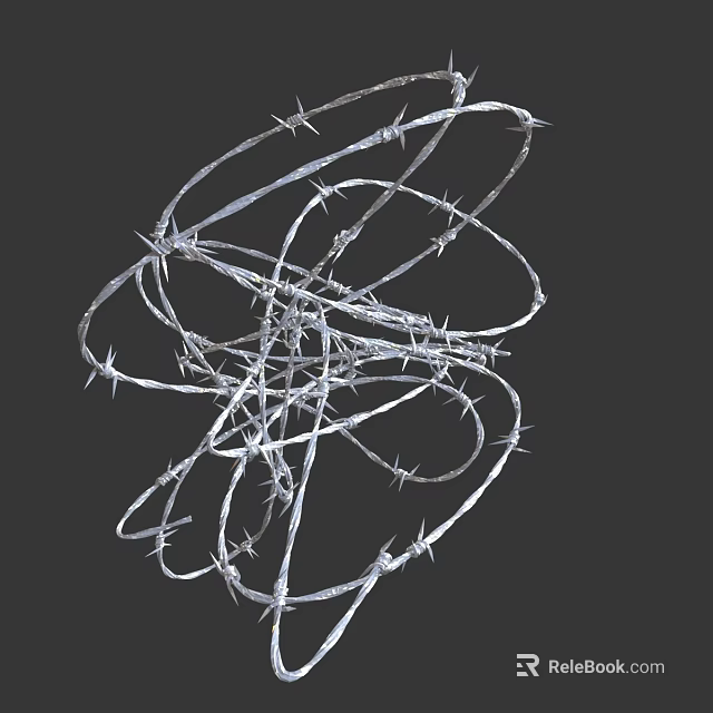 Dense Twisted Barbed Wire Entanglement With Sharp Thorns On Dark Background 3d model 