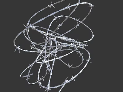 Dense Twisted Barbed Wire Entanglement With Sharp Thorns On Dark Background 3d model