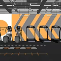 Modern Fitness Gym Interior With Treadmills Dumbbells Workout Markings And Large Window