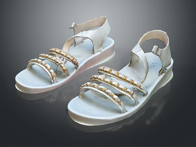 Stylish Strappy White Sandal Shoes with Gold Decorations and Modern Design 3d model