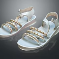 Stylish Strappy White Sandal Shoes with Gold Decorations and Modern Design
