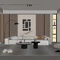 Modern Living Room Interior With Beige Sofa Coffee Tables Floor Lamp And Wooden Panel Walls