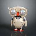 Cute White Robot Owl With Large Eyes Orange Beak And Metallic Body