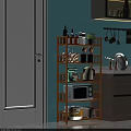 Wooden Multi Tiered Kitchen Storage Shelf With Microwave Eggs And Potted Plant