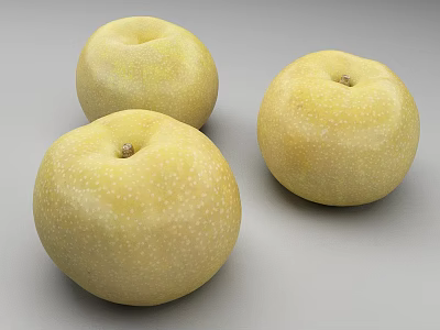 Three Fresh Yellow Pears With White Spots On Gray Background 3d model