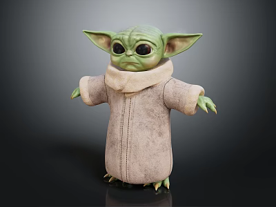 Green Alien Character With Big Eyes Large Ears Robed Outfit And Clawed Feet 3d model
