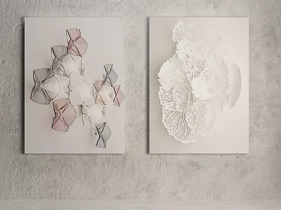 3D Layered Wall Art Decorations With Pink Gray And White Abstract Patterns 3d model