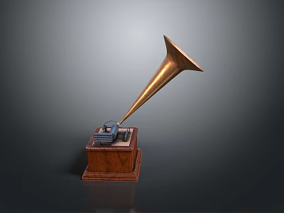 Vintage Gramophone With Wooden Base And Horn Shaped Speaker For Home Decor 3d model
