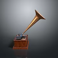 Vintage Gramophone With Wooden Base And Horn Shaped Speaker For Home Decor