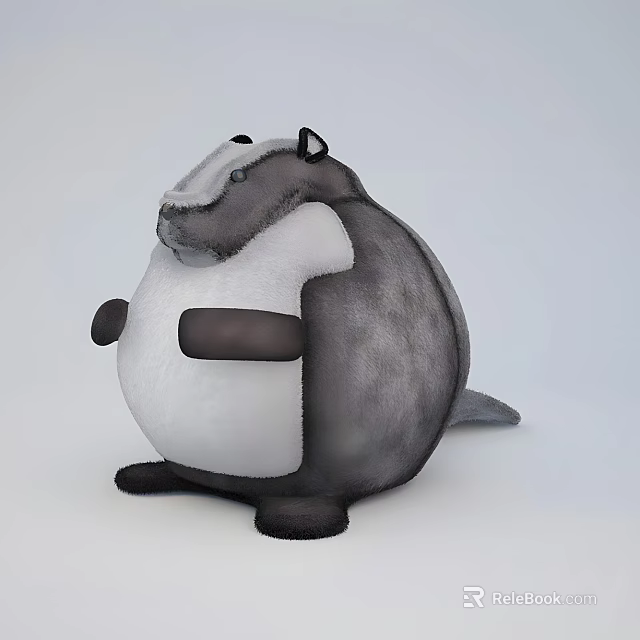 Cute Gray and White Stuffed Animal Toy with Soft Plush Belly in Sitting Posture 3d model 
