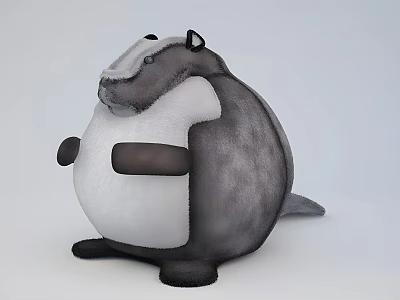 Cute Gray and White Stuffed Animal Toy with Soft Plush Belly in Sitting Posture 3d model