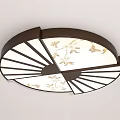 Chinese Ceiling Lights with Dark Brown Frame White Shade Golden Patterns Square Round Design 3d model