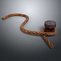 Brown Twisted Rope Tied Around Round Wooden Block on Gray Background
