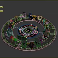 Futuristic Circular SciFi Base With Central Hub And Geometric Surrounding Structures 3d model