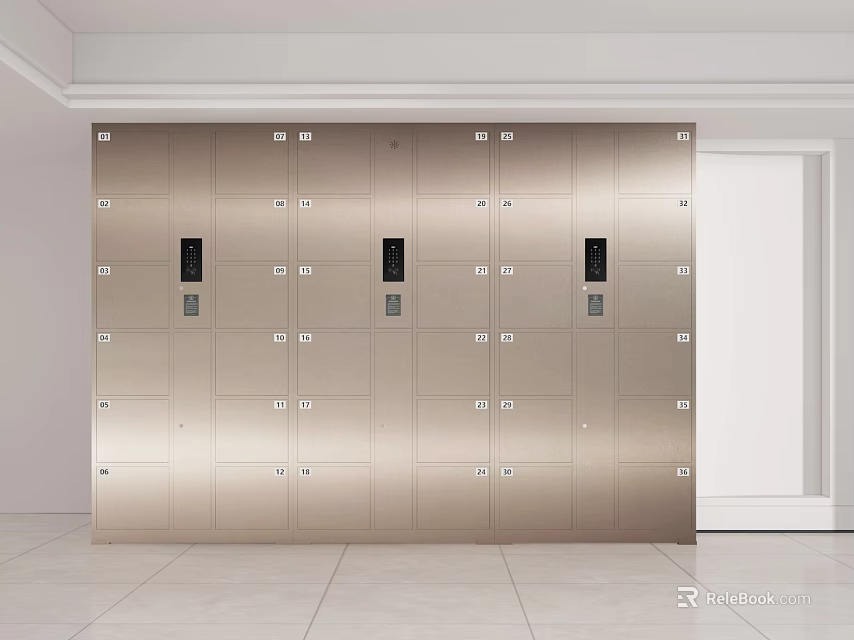 Modern Metal Lockers With Electronic Locks In Organized Public Space Design 3d model