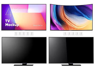 4K TV Mockup With Curved And Flat Screen High Resolution 3840x2160 px 3d model