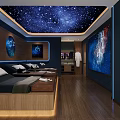 Modern SPA Sauna Interior With Starry Sky Ceiling Wooden Flooring And Massage Beds