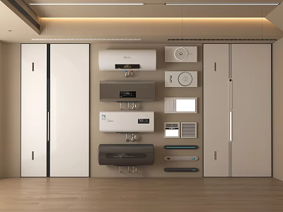 Modern Interior Ceiling Design With Recessed Lighting Wardrobes And Appliances 3d model