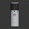 White Cylindrical Decorative Ornament Combination With Dark Brown Layers And Purple Logo