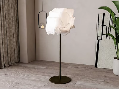 Modern Floor Lamp With White Petal Shade In Modern Living Room 3d model