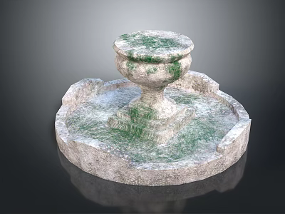 Classical Stone Fountain With Circular Base And Moss Covered Bowl Top 3d model