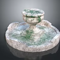 Classical Stone Fountain With Circular Base And Moss Covered Bowl Top