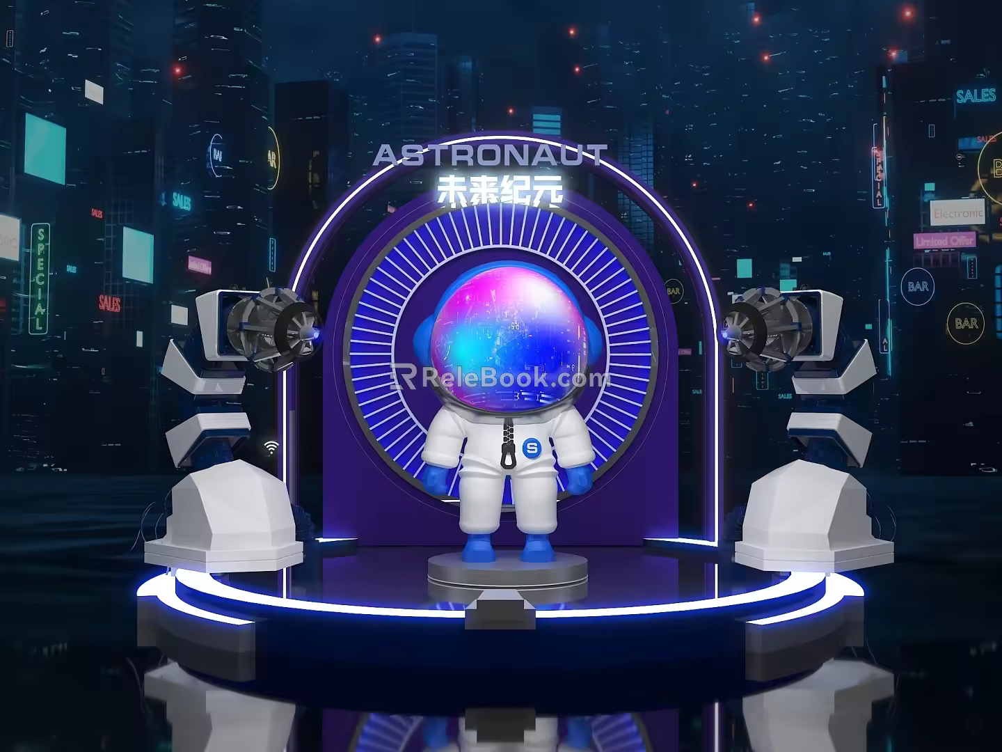 Science and Technology Future Cartoon Astronaut Mechanical Arm Meichen Photo Card Point Photo Area 3d model