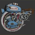 Vintage Blue Motorcycle With Number 85 On Wheels DR CANADA Logo And Leather Seat