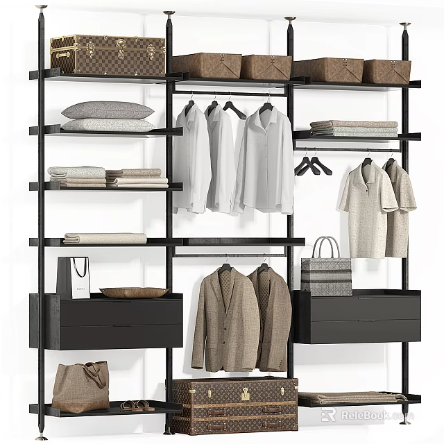Stylish Clothes Display In Modern Wardrobe With Storage 3d model 