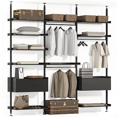 Stylish Clothes Display In Modern Wardrobe With Storage 3d model