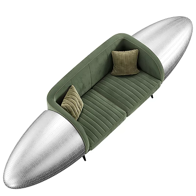 Green Two Seater Sofa With Silver Armrests And Velvet Decorative Cushions 3d model