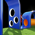 Interactive Playground Area With Blue Orange Slides Climbing Structures Green Lawn And Children 3d model