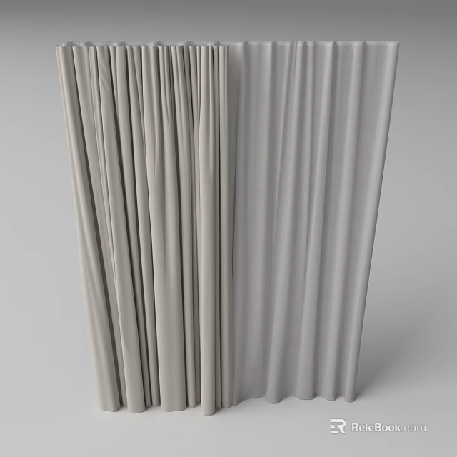 Light Gray Soft Curtains with Elegant Pleated Design for Modern Home Interior Decor 3d model 