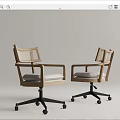 Wooden Frame Office Chair With Woven Backrest White Cushion And Black Wheeled Base