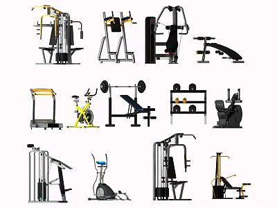 Various Sports Equipment Including Training Machines Dumbbells And Fitness Tools For Gym 3d model
