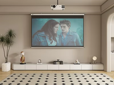 Projection Monitoring Setup With Ceiling Projector And Wall Mounted Screen In Home Room 3d model